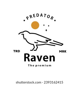 vintage retro hipster raven logo vector outline monoline art icon