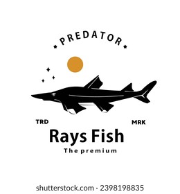 vintage retro hipster rays fish logo vector outline silhouette art icon	