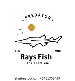 vintage retro hipster rays fish logo vector outline monoline art icon
