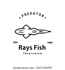 vintage retro hipster rays fish logo vector outline monoline art icon