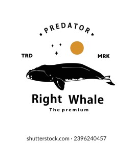 vintage retro hipster right whale logo vector outline silhouette art icon