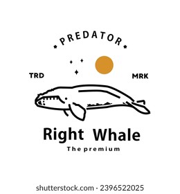 vintage retro hipster right whale logo vector outline monoline art icon