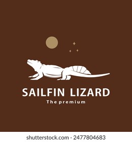 vintage retro hipster sailfin lizard logo vector outline silhouette art icon