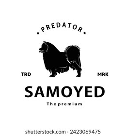 vintage retro hipster samoyed logo vector outline silhouette art icon	
