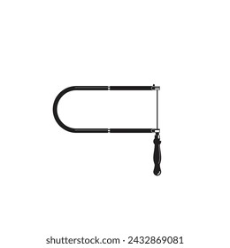 Vintage retro hipster saw. Carpentry tools fret saw silhouette icons on white background.