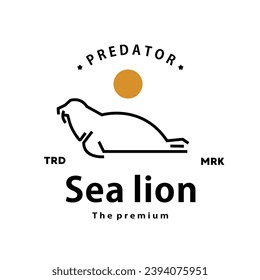 vintage retro hipster sea lion logo vector outline monoline art icon	