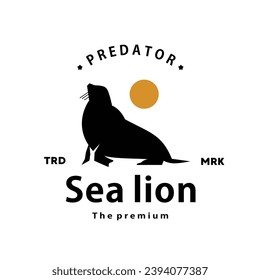 vintage retro hipster sea lion logo vector outline silhouette art icon