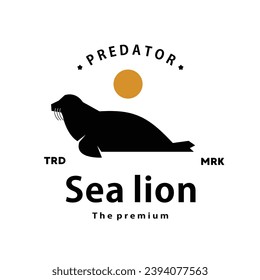 vintage retro hipster sea lion logo vector outline silhouette art icon