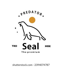 vintage retro hipster seal logo vector outline monoline art icon	
