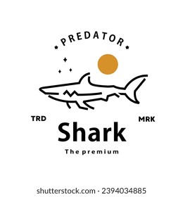 vintage retro hipster shark logo vector outline monoline art icon	