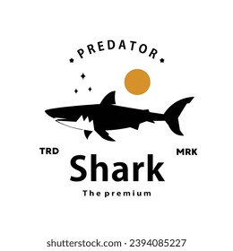 vintage retro hipster shark logo vector outline silhouette art icon