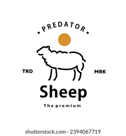 vintage retro hipster sheep logo vector outline monoline art icon	