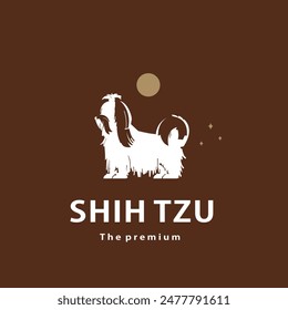vintage retro hipster shih tzu logo vector outline silhouette art icon	