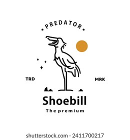 vintage retro hipster shoebill logo vector outline monoline art icon