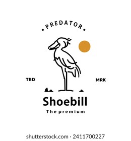 vintage retro hipster shoebill logo vector outline monoline art icon