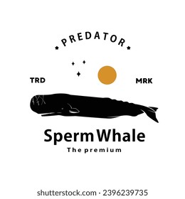 vintage retro hipster sperm whale logo vector outline silhouette art icon