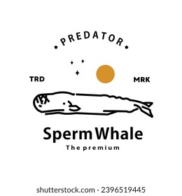 vintage retro hipster sperm whale logo vector outline monoline art icon