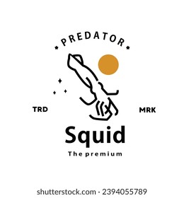 vintage retro hipster squid logo vector outline monoline art icon	