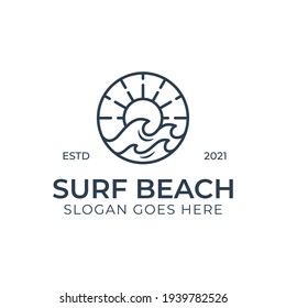 vintage Retro Hipster Stamp for ocean, Beach Surf or wave Logo design vector emblem