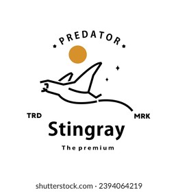 vintage retro hipster stingray logo vector outline monoline art icon	