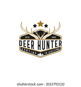 Vintage Retro Hipster Style Deer Horn for Hunting or Hunter Badge Logo Design. Premium and Luxury Logo Template