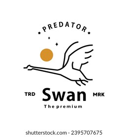 vintage retro hipster swan logo vector outline monoline art icon