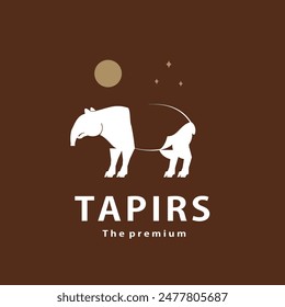 vintage retro hipster tapirs logo vector outline silhouette art icon	