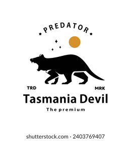 vintage retro hipster tasmania demonio logo vector contorno silueta arte icono