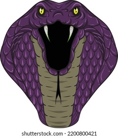 Vintage Retro Hipster Tattoo Style Purple Cobra Head with Yellow Eyes Vector Digital Art Print Design.