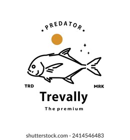 vintage retro hipster trevally logo vector outline monoline art icon