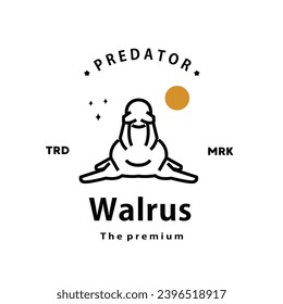 vintage retro hipster walrus logo vector outline monoline art icon