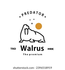 vintage retro hipster walrus logo vector outline monoline art icon