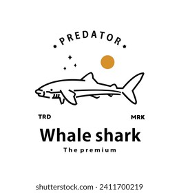 vintage retro hipster whale shark logo vector outline monoline art icon