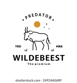 vintage retro hipster wildebeest logo outline monoline art icon