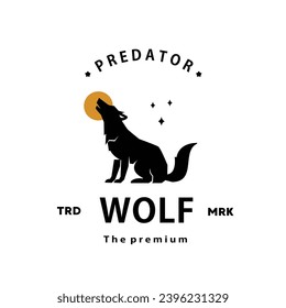 vintage retro hipster wolf logo vector outline silhouette art icon