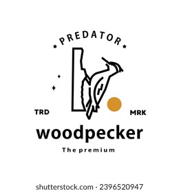 vintage retro hipster woodpecker logo vector outline monoline art icon