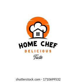 Vintage retro Home Chef logo design vector from creative combination of a house and a chef's hat,  good logo for catering, restaurant, home cooking, home industry etc.