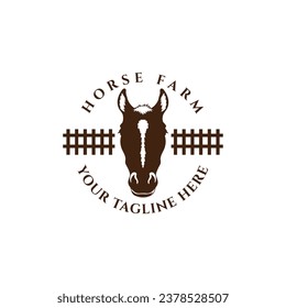Cheval rétro vintage avec clôture stabilisable pour la ferme Illustration vectorielle logo