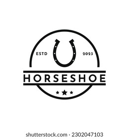 Vintage retro horse shoe logo design with hipster drawing style