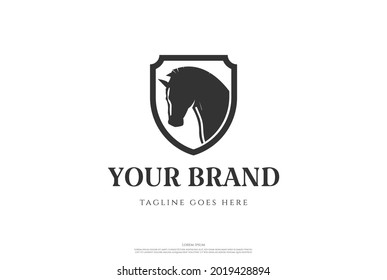 Vintage Retro Horse Stallion with Shield Logo Design Vector