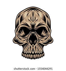 Vintage retro human skull isolated vector illustration on a white background. Design element for logo, badge, tattoo, banner, poster.