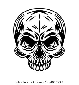 Vintage retro human skull isolated vector illustration on a white background. Design element for logo, badge, tattoo, banner, poster.