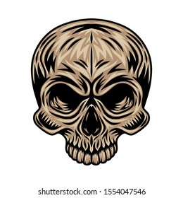 Vintage retro human skull isolated vector illustration on a white background. Design element for logo, badge, tattoo, banner, poster.