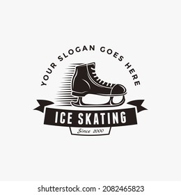 Vintage retro ice skating logo, figure skating logo vector design on white background