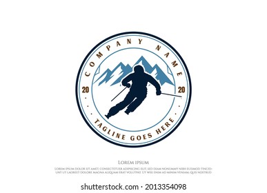 Vintage Retro Ice Snow Mountain Snowboard Ski Sport Club Logo Design Vector