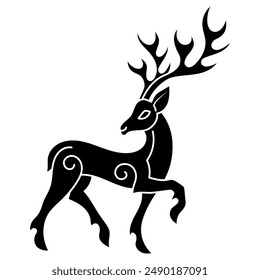 Vintage retro illustration. Deer drawn in the ancient Celtic Scandinavian style, isolated on white, vector illustration