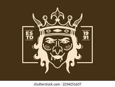 Vintage retro illustration of a witch wearing king crown