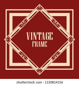 Vintage retro invitation in Art Deco style. Art deco border and frame. Creative template in style of 1920s. Vector illustration. EPS 10