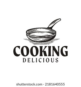 Vintage Retro  Iron Cast Cooking Pan Logo Design