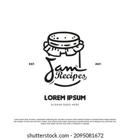 Vintage retro jam recipes logo design. Logotype with jam icon in the background